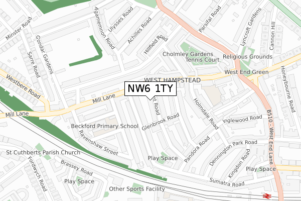 NW6 1TY map - large scale - OS Open Zoomstack (Ordnance Survey)