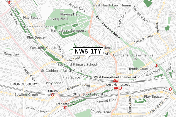 NW6 1TY map - small scale - OS Open Zoomstack (Ordnance Survey)