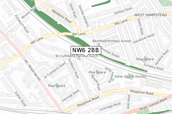 NW6 2BB map - large scale - OS Open Zoomstack (Ordnance Survey)