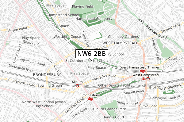 NW6 2BB map - small scale - OS Open Zoomstack (Ordnance Survey)