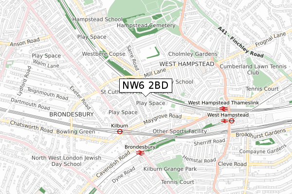 NW6 2BD map - small scale - OS Open Zoomstack (Ordnance Survey)