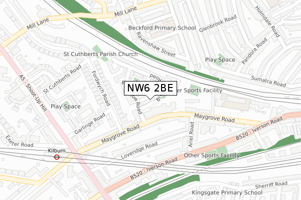 NW6 2BE map - large scale - OS Open Zoomstack (Ordnance Survey)