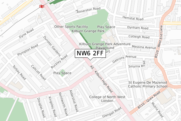 NW6 2FF map - large scale - OS Open Zoomstack (Ordnance Survey)