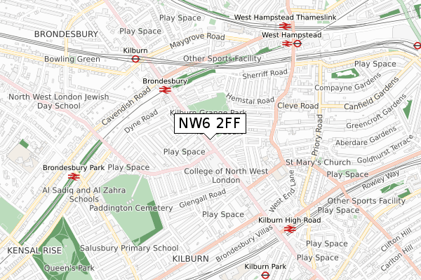 NW6 2FF map - small scale - OS Open Zoomstack (Ordnance Survey)