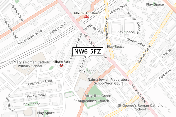 NW6 5FZ map - large scale - OS Open Zoomstack (Ordnance Survey)