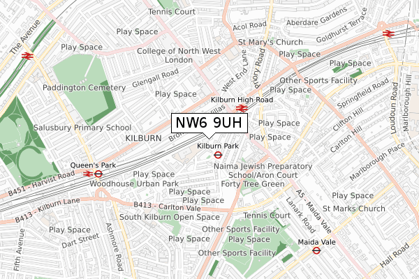 NW6 9UH map - small scale - OS Open Zoomstack (Ordnance Survey)