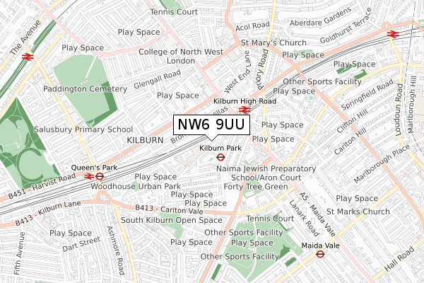 NW6 9UU map - small scale - OS Open Zoomstack (Ordnance Survey)