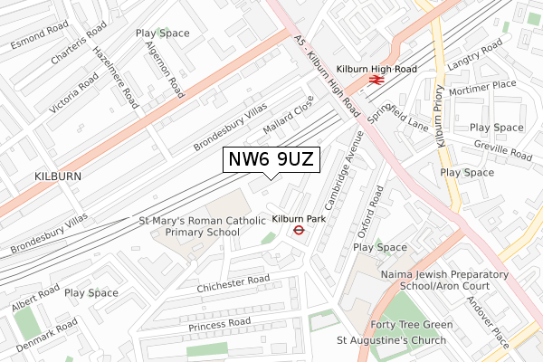 NW6 9UZ map - large scale - OS Open Zoomstack (Ordnance Survey)