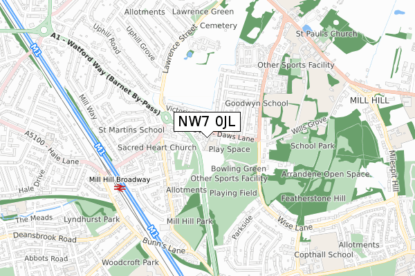 NW7 0JL map - small scale - OS Open Zoomstack (Ordnance Survey)