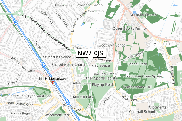 NW7 0JS map - small scale - OS Open Zoomstack (Ordnance Survey)