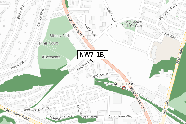 NW7 1BJ map - large scale - OS Open Zoomstack (Ordnance Survey)