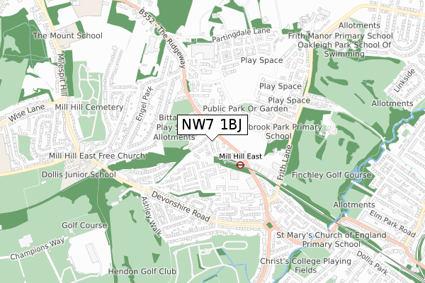 NW7 1BJ map - small scale - OS Open Zoomstack (Ordnance Survey)