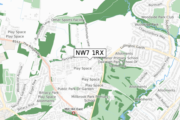 NW7 1RX map - small scale - OS Open Zoomstack (Ordnance Survey)