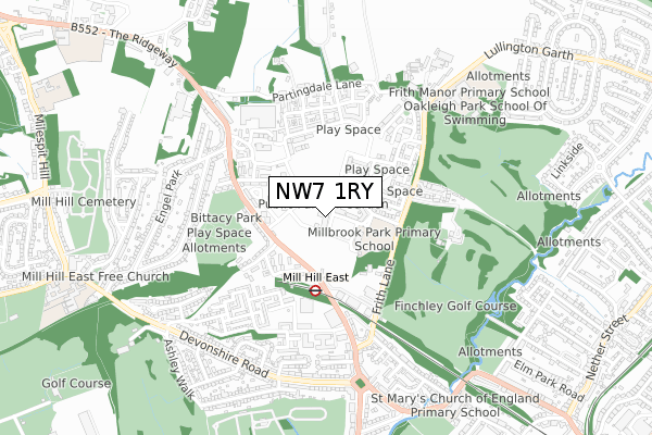 NW7 1RY map - small scale - OS Open Zoomstack (Ordnance Survey)