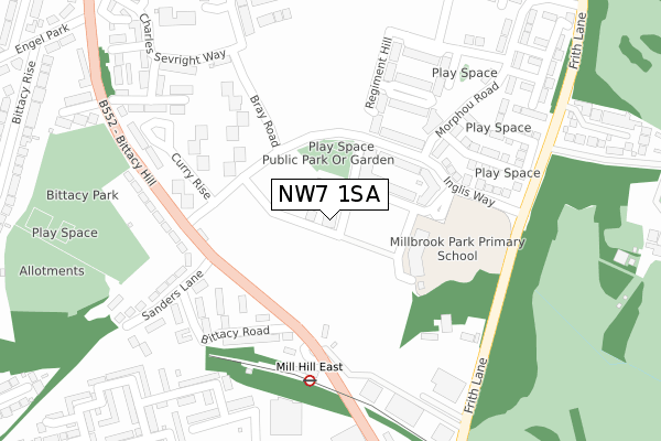 NW7 1SA map - large scale - OS Open Zoomstack (Ordnance Survey)
