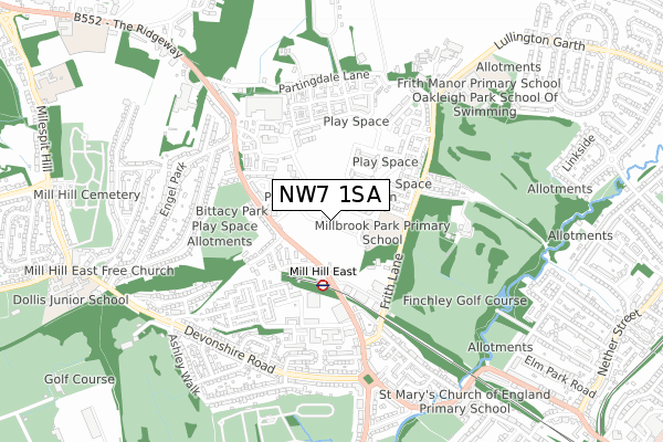 NW7 1SA map - small scale - OS Open Zoomstack (Ordnance Survey)