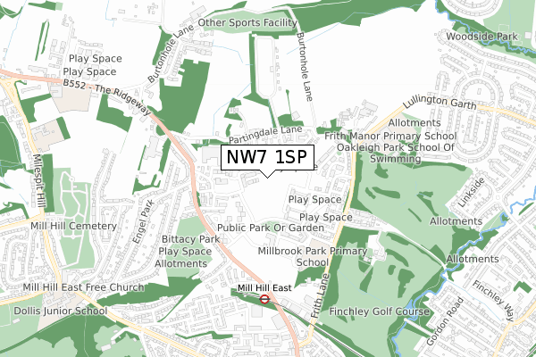 NW7 1SP map - small scale - OS Open Zoomstack (Ordnance Survey)