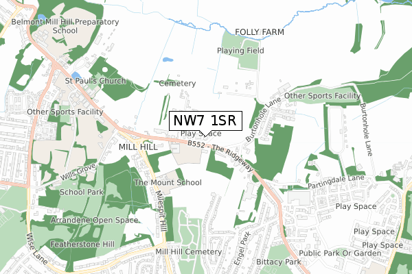 NW7 1SR map - small scale - OS Open Zoomstack (Ordnance Survey)