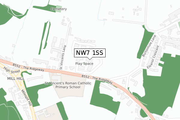 NW7 1SS map - large scale - OS Open Zoomstack (Ordnance Survey)