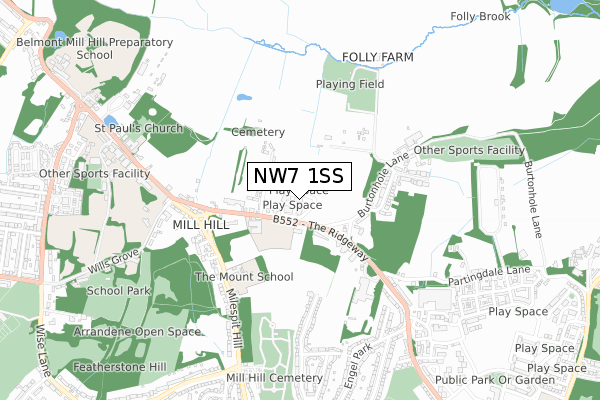 NW7 1SS map - small scale - OS Open Zoomstack (Ordnance Survey)