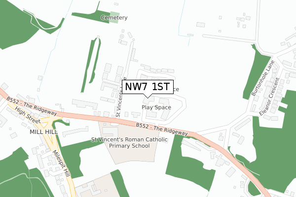 NW7 1ST map - large scale - OS Open Zoomstack (Ordnance Survey)