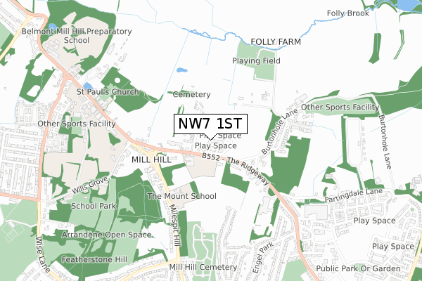 NW7 1ST map - small scale - OS Open Zoomstack (Ordnance Survey)