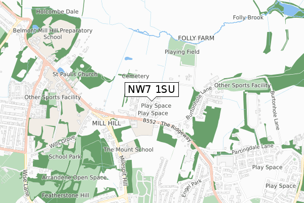 NW7 1SU map - small scale - OS Open Zoomstack (Ordnance Survey)