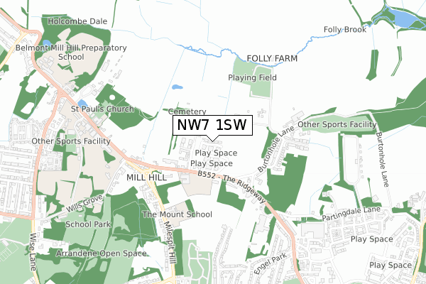 NW7 1SW map - small scale - OS Open Zoomstack (Ordnance Survey)
