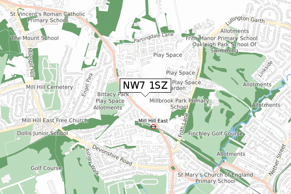 NW7 1SZ map - small scale - OS Open Zoomstack (Ordnance Survey)
