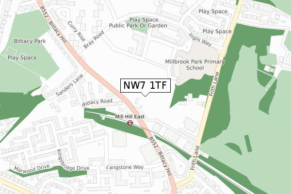 NW7 1TF map - large scale - OS Open Zoomstack (Ordnance Survey)