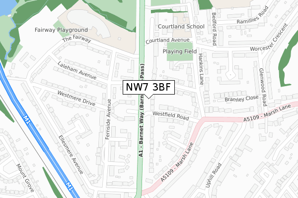 NW7 3BF map - large scale - OS Open Zoomstack (Ordnance Survey)