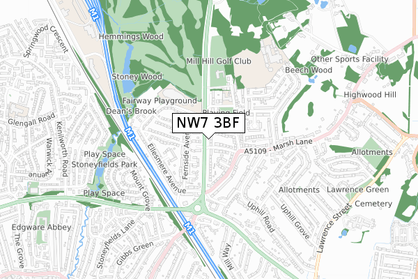 NW7 3BF map - small scale - OS Open Zoomstack (Ordnance Survey)
