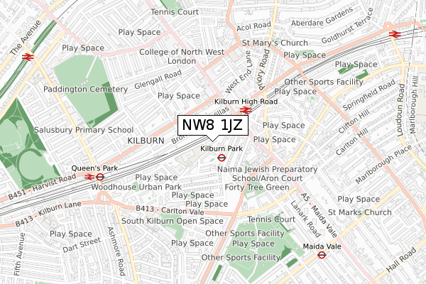 NW8 1JZ map - small scale - OS Open Zoomstack (Ordnance Survey)