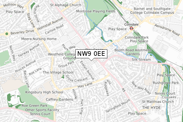 NW9 0EE map - small scale - OS Open Zoomstack (Ordnance Survey)