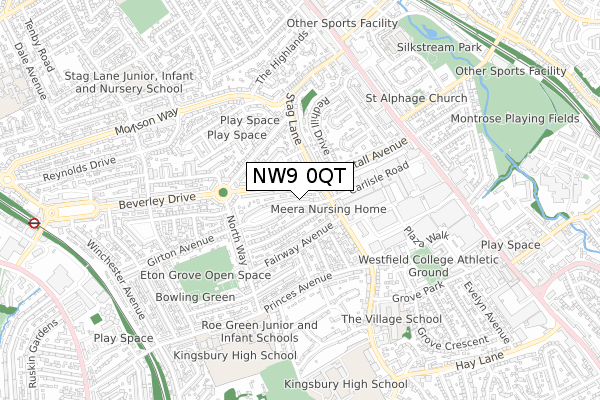 NW9 0QT map - small scale - OS Open Zoomstack (Ordnance Survey)