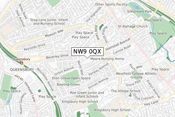NW9 0QX map - small scale - OS Open Zoomstack (Ordnance Survey)