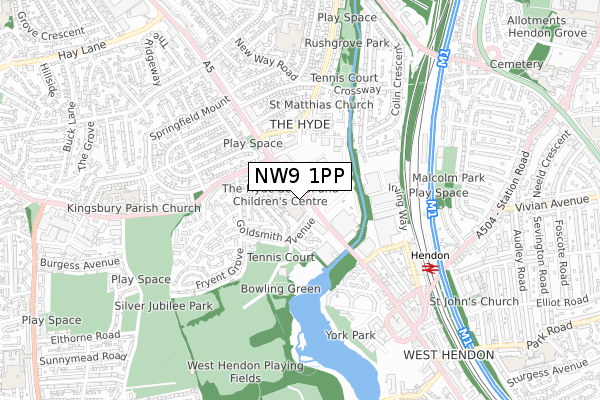 NW9 1PP map - small scale - OS Open Zoomstack (Ordnance Survey)