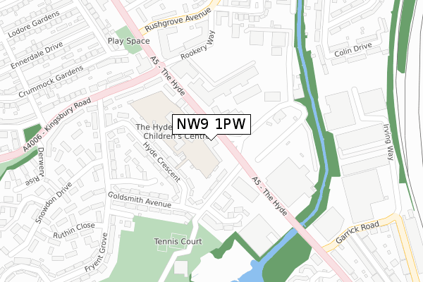 NW9 1PW map - large scale - OS Open Zoomstack (Ordnance Survey)