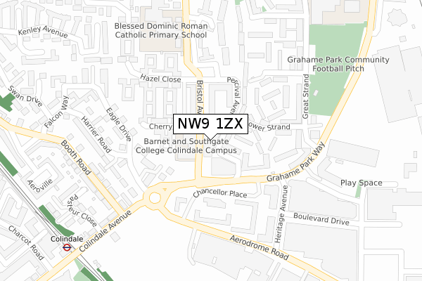NW9 1ZX map - large scale - OS Open Zoomstack (Ordnance Survey)