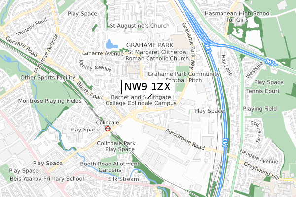 NW9 1ZX map - small scale - OS Open Zoomstack (Ordnance Survey)