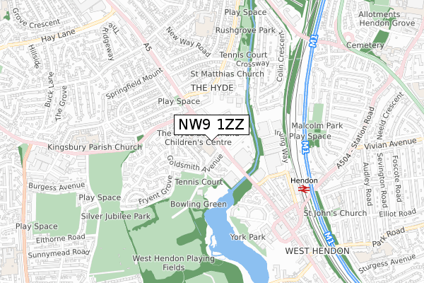 NW9 1ZZ map - small scale - OS Open Zoomstack (Ordnance Survey)