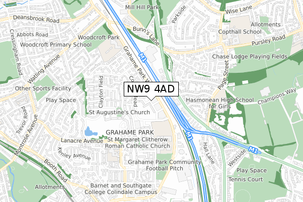 NW9 4AD map - small scale - OS Open Zoomstack (Ordnance Survey)
