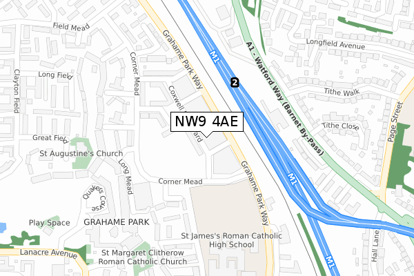 NW9 4AE map - large scale - OS Open Zoomstack (Ordnance Survey)