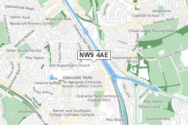 NW9 4AE map - small scale - OS Open Zoomstack (Ordnance Survey)