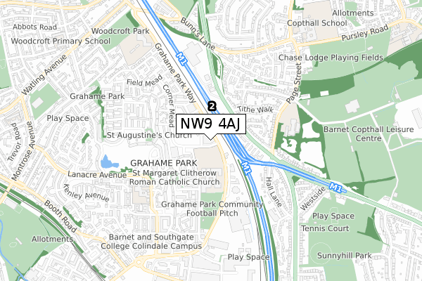 NW9 4AJ map - small scale - OS Open Zoomstack (Ordnance Survey)