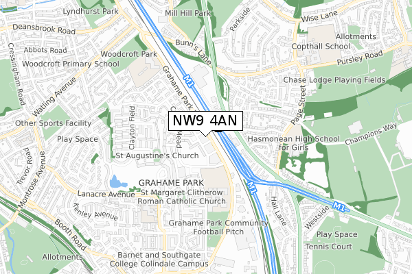 NW9 4AN map - small scale - OS Open Zoomstack (Ordnance Survey)