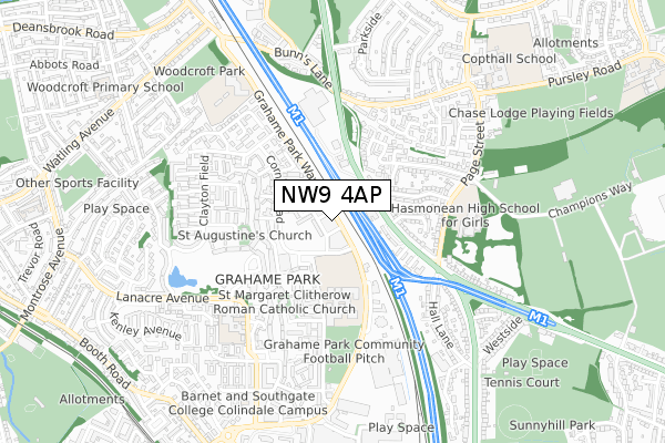 NW9 4AP map - small scale - OS Open Zoomstack (Ordnance Survey)