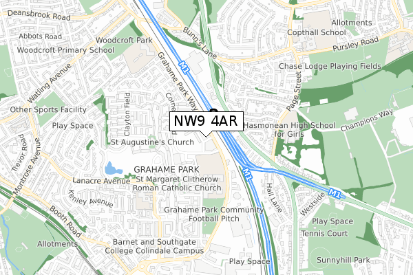 NW9 4AR map - small scale - OS Open Zoomstack (Ordnance Survey)