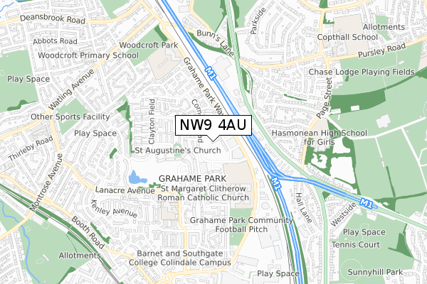 NW9 4AU map - small scale - OS Open Zoomstack (Ordnance Survey)