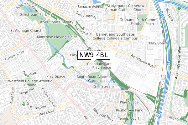 NW9 4BL map - small scale - OS Open Zoomstack (Ordnance Survey)